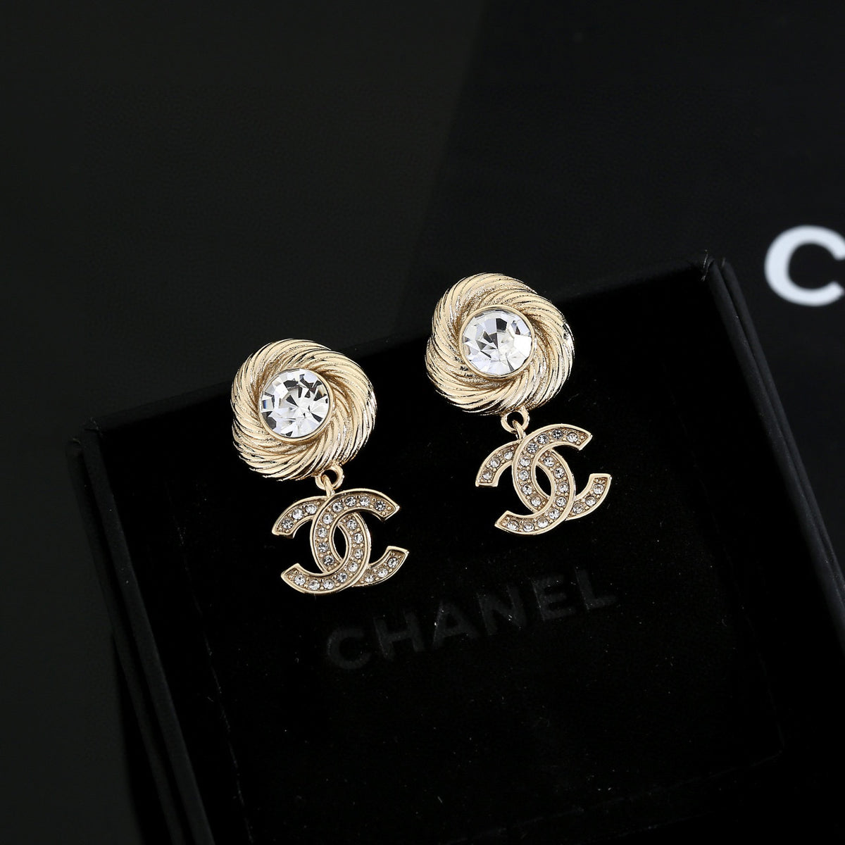 Double-C Emblem Stud Earrings in Gold-Tone – Design 035 main product view