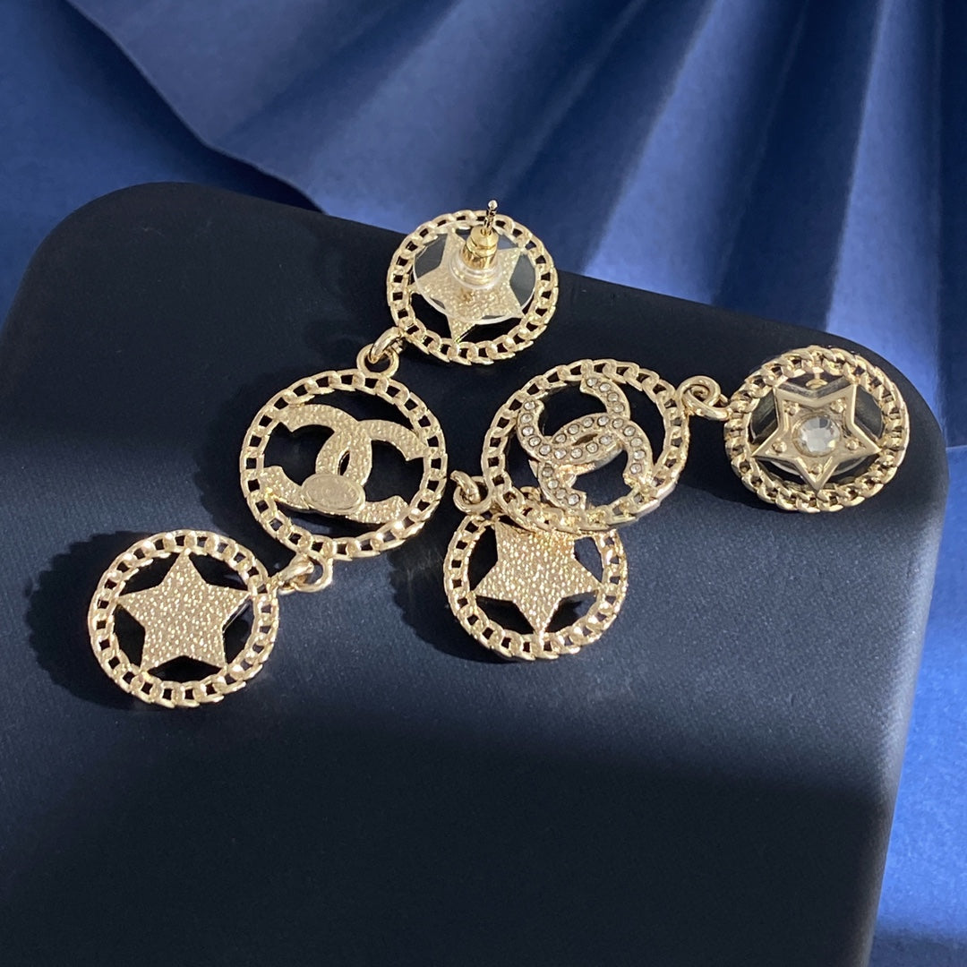 Double-C Emblem Stud Earrings in Gold-Tone – Star Detail – Design 009 main product view