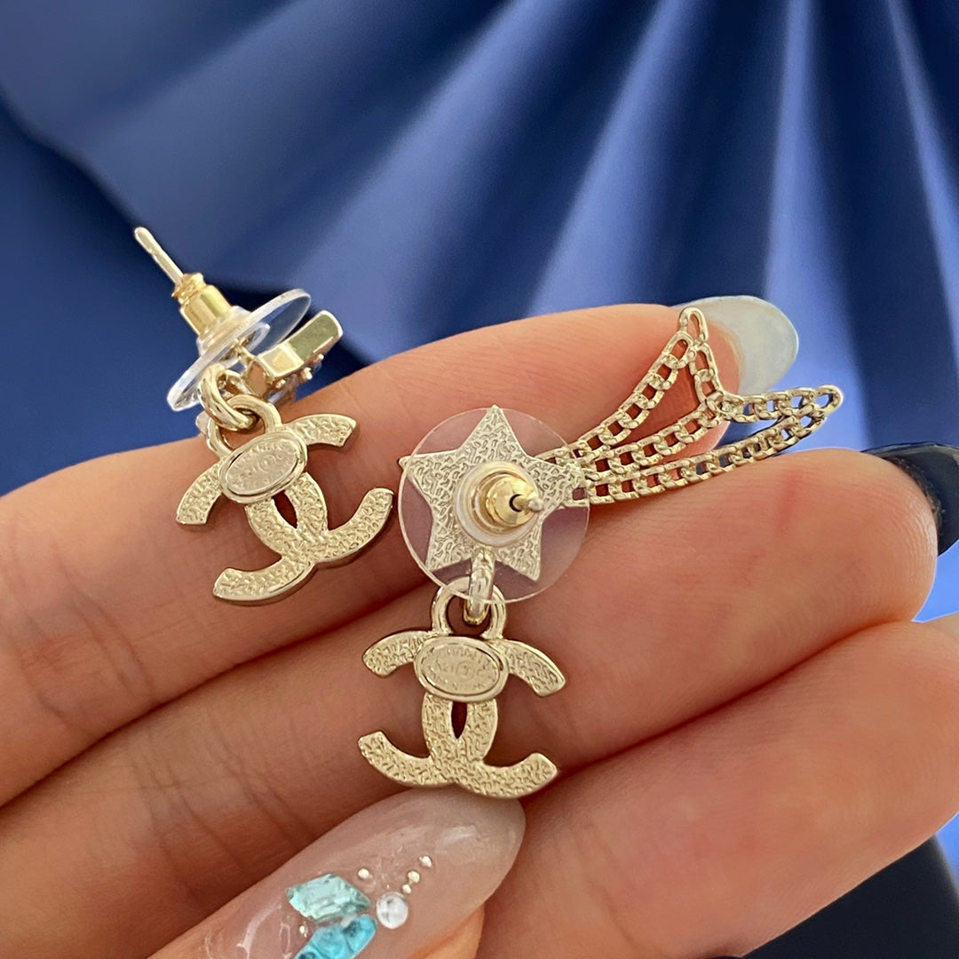 Double-C Emblem Crystal-Accent Stud Earrings – Star Detail – Design 005 main product view