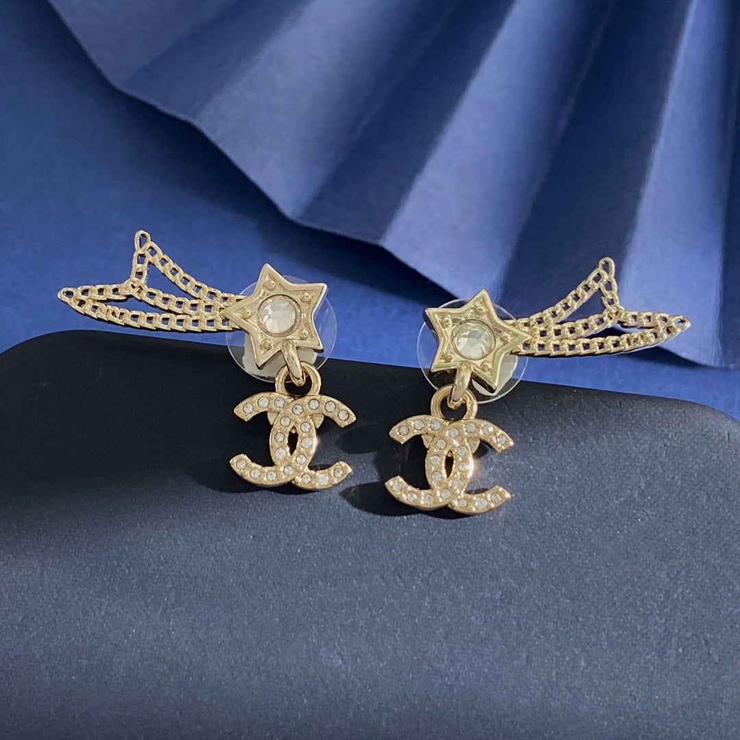 Double-C Emblem Crystal-Accent Stud Earrings – Star Detail – Design 005 styled product view