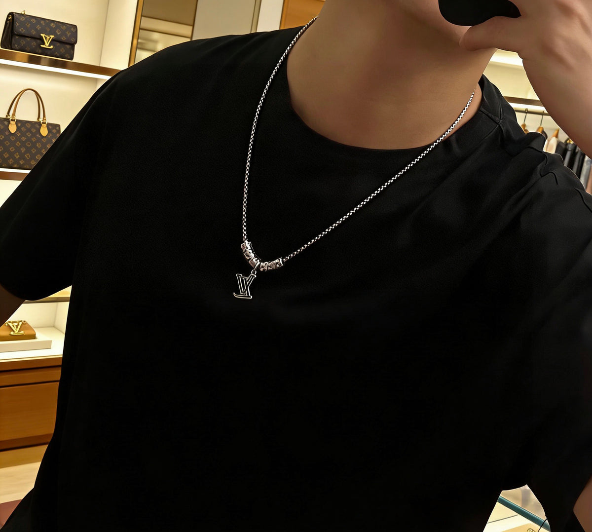 Chain Pendant Necklace in Silver-Tone – Design 033 front product view