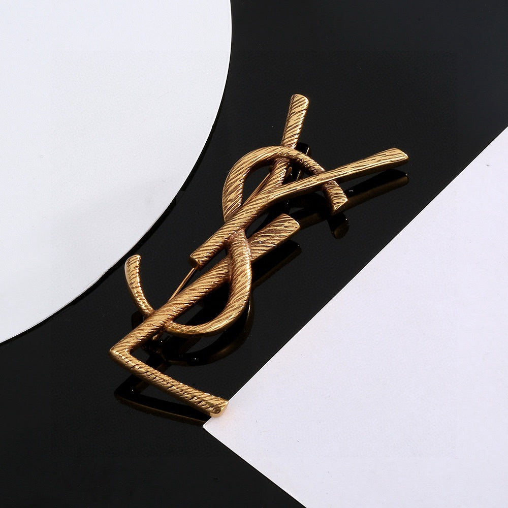 Geometric Emblem Brooch in Polished Metal-Tone – Design 013 styled product view