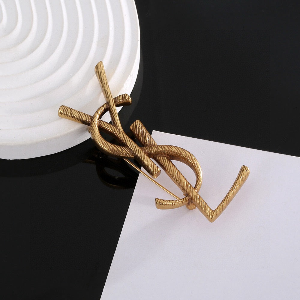 Geometric Emblem Brooch in Polished Metal-Tone – Design 007 detail view