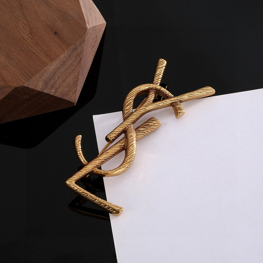 Geometric Emblem Brooch in Polished Metal-Tone – Design 007 front product view