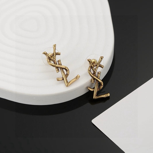 Geometric Emblem Stud Earrings in Gold-Tone – Design 002 main product view