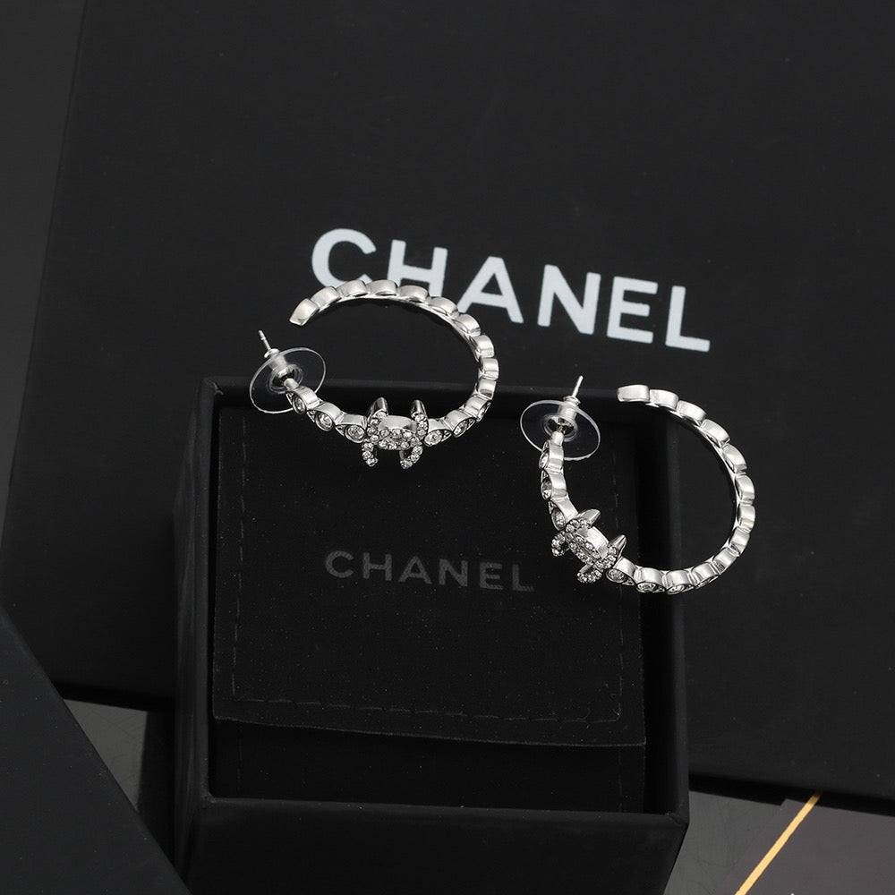 Signature Emblem Crystal-Accent Stud Earrings – Red Detail – Design 007 front product view