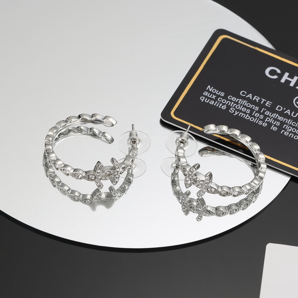 Signature Emblem Crystal-Accent Stud Earrings – Red Detail – Design 003 main product view