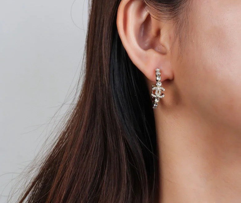 Signature Emblem Crystal-Accent Stud Earrings – Red Detail – Design 003 front product view