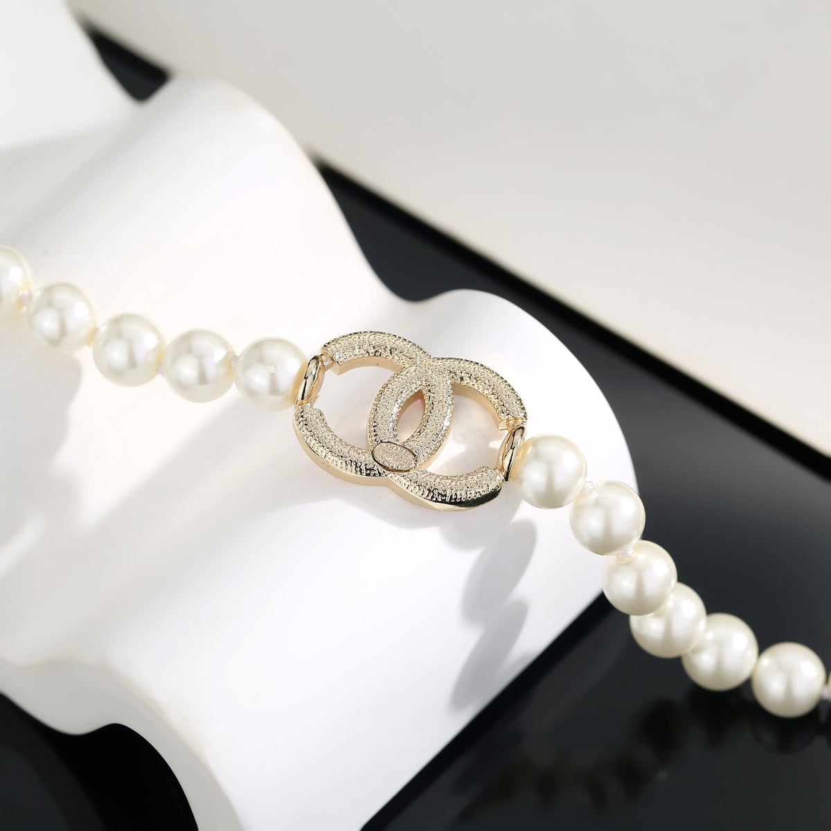 Double-C Emblem Pearl-Detail Pendant Necklace – Pearl Detail – Design 037 main product view