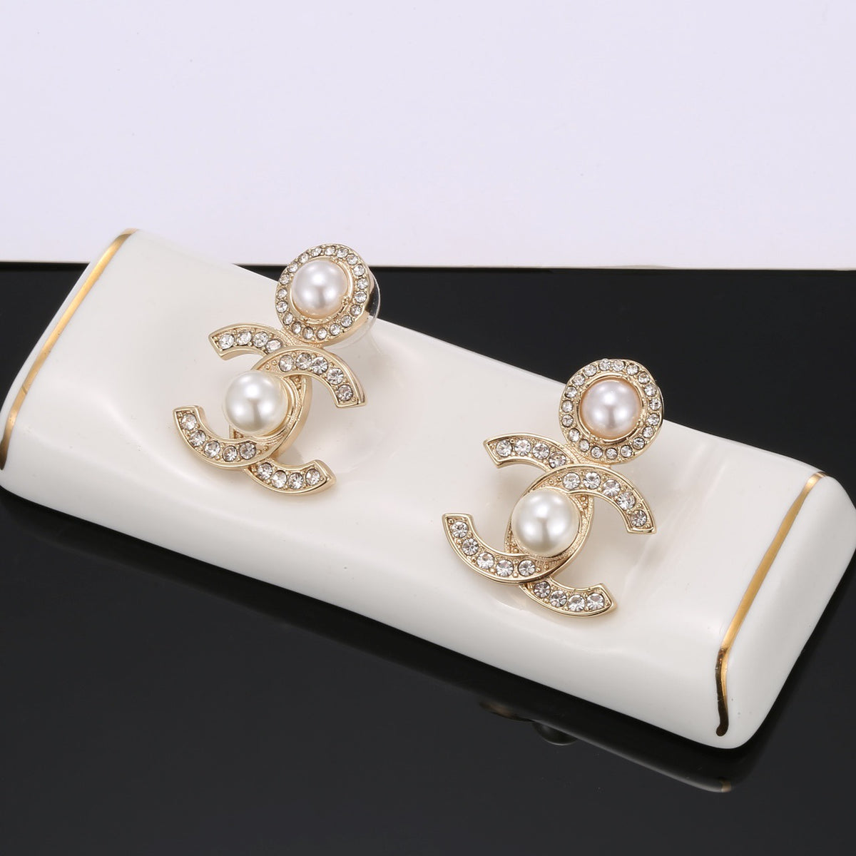 Signature Emblem Stud Earrings in Polished Metal-Tone – Design 022 main product view