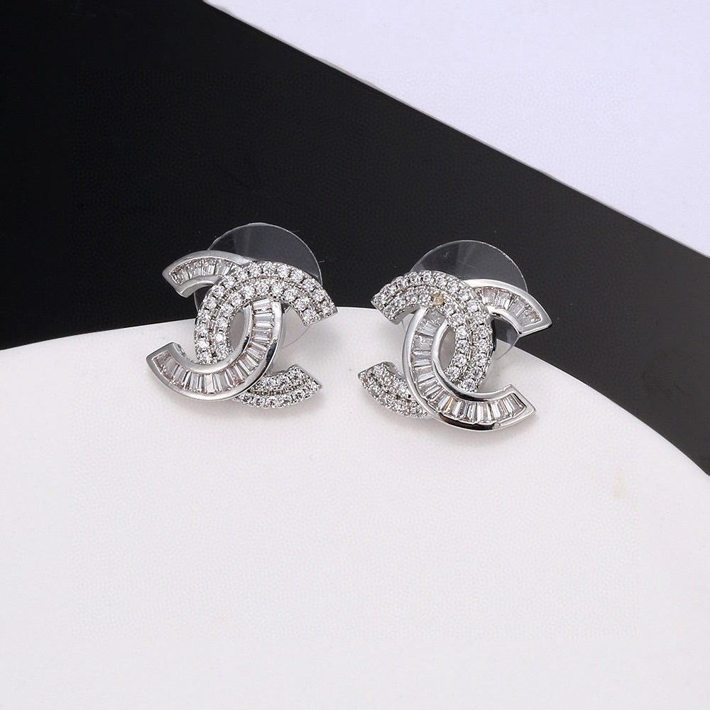 Letter Stud Earrings in Silver-Tone – Design 002 front product view