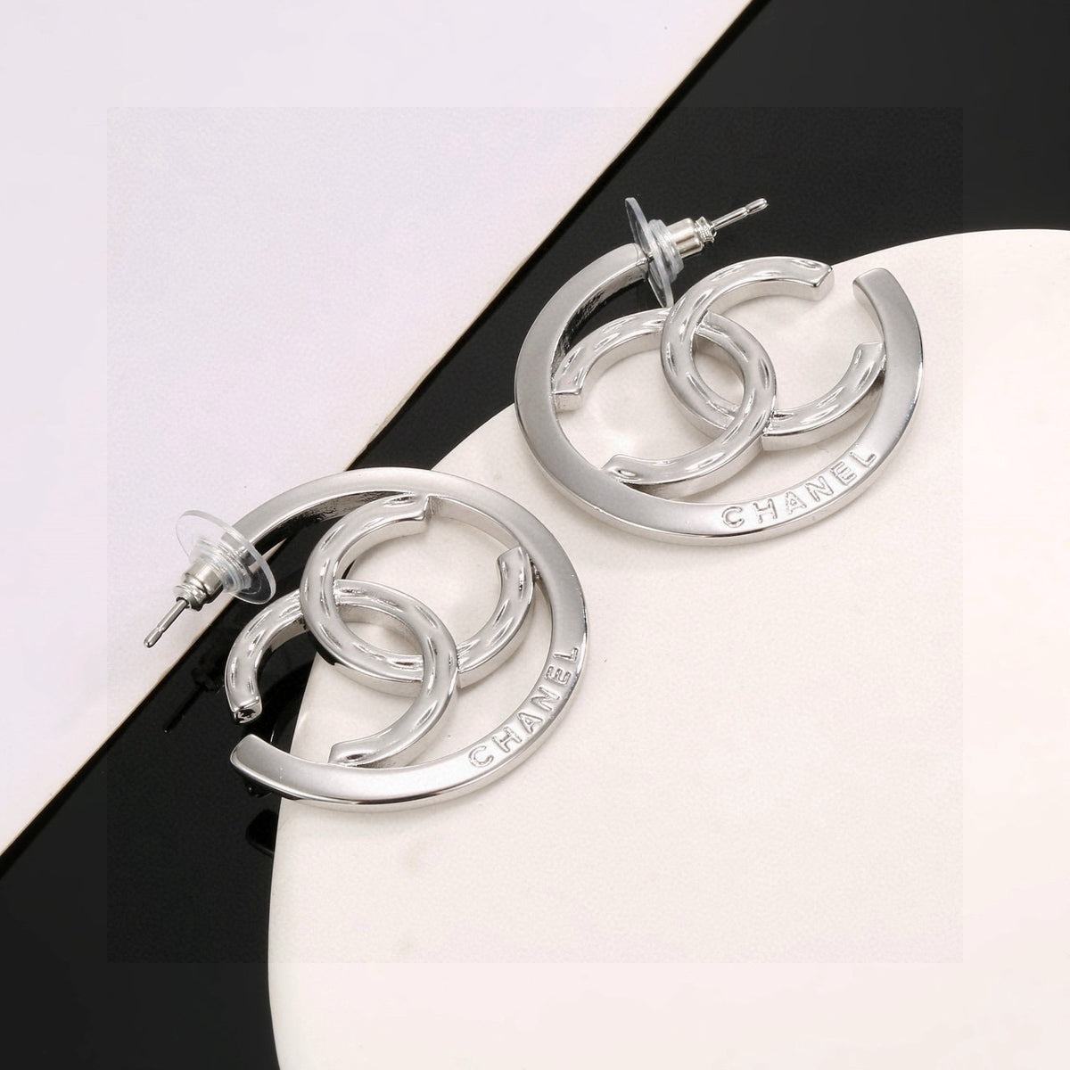 Letter Stud Earrings in Silver-Tone – Design 001 detail view