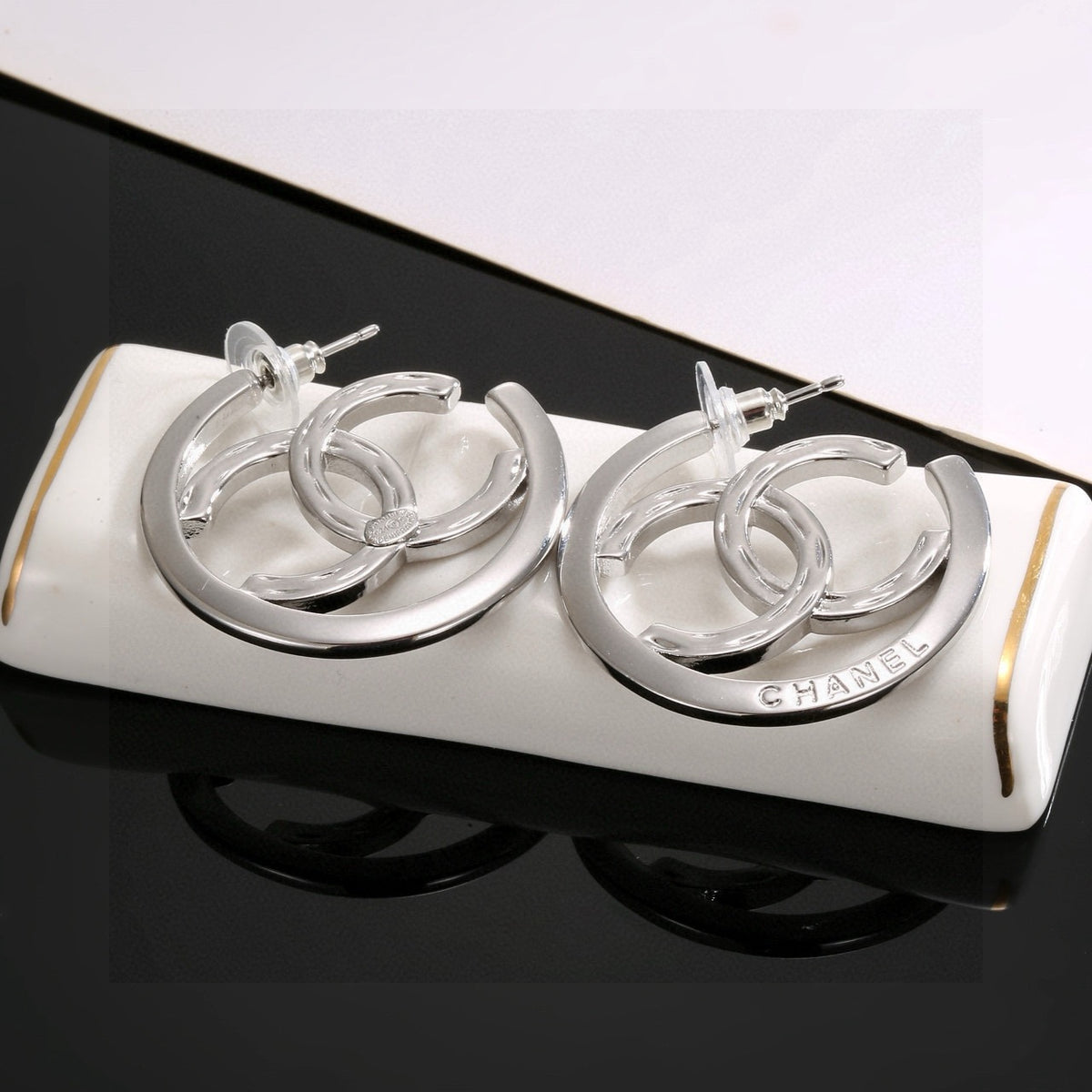 Letter Stud Earrings in Silver-Tone – Design 001 front product view