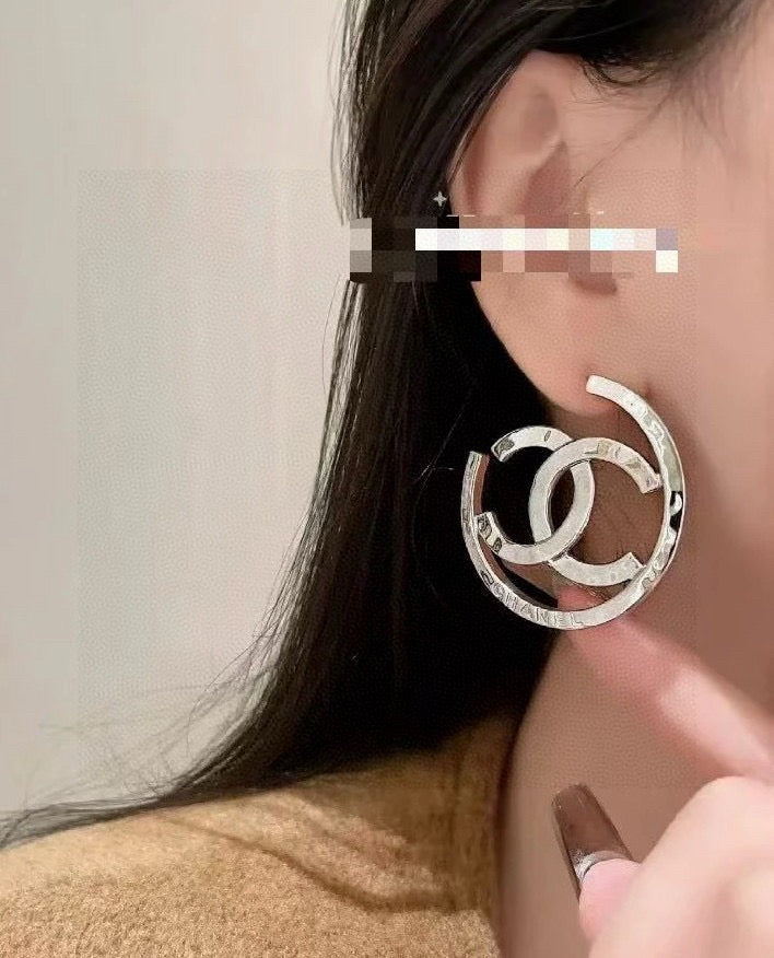 Letter Stud Earrings in Silver-Tone – Design 004 main product view