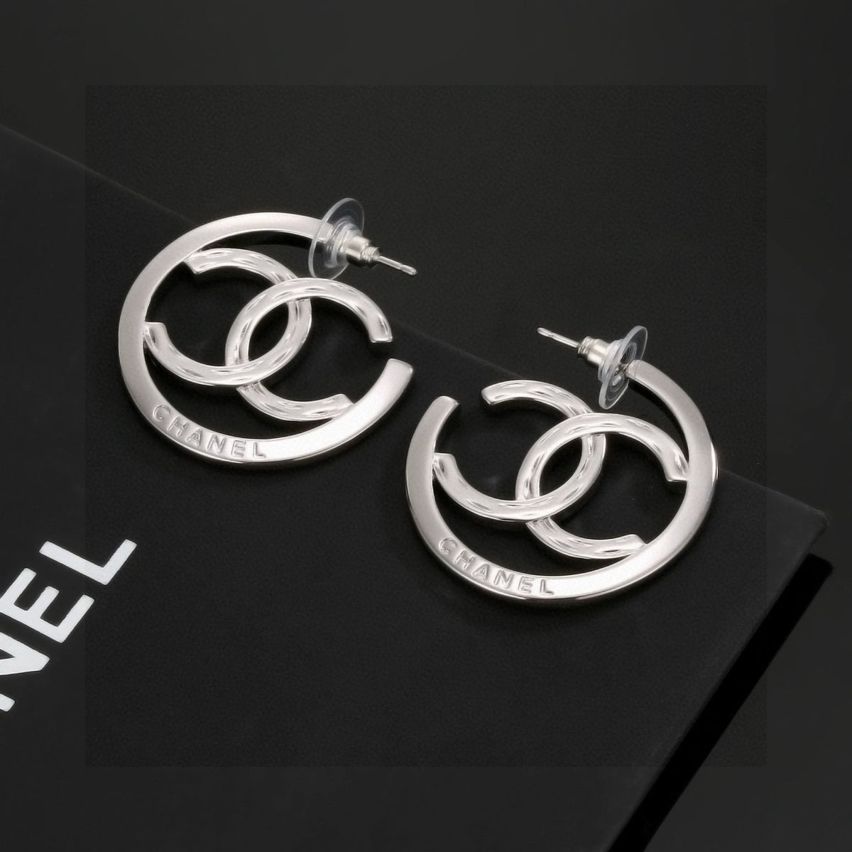 Letter Stud Earrings in Silver-Tone – Design 001 front product view