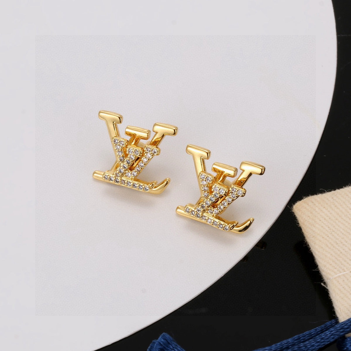 Letter Emblem Stud Earrings in Gold-Tone – Design 005 main product view
