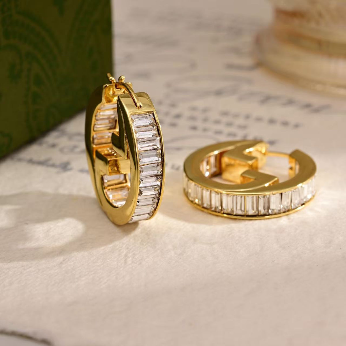 Geometric Emblem Stud Earrings in Polished Metal-Tone – Design 027 styled product view