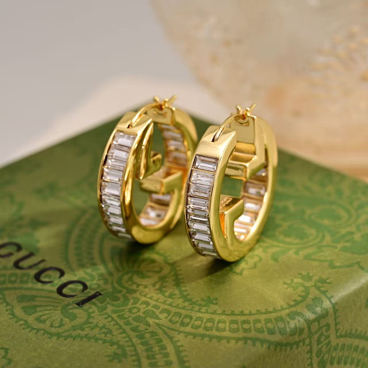 Geometric Emblem Stud Earrings in Polished Metal-Tone – Design 027 detail view