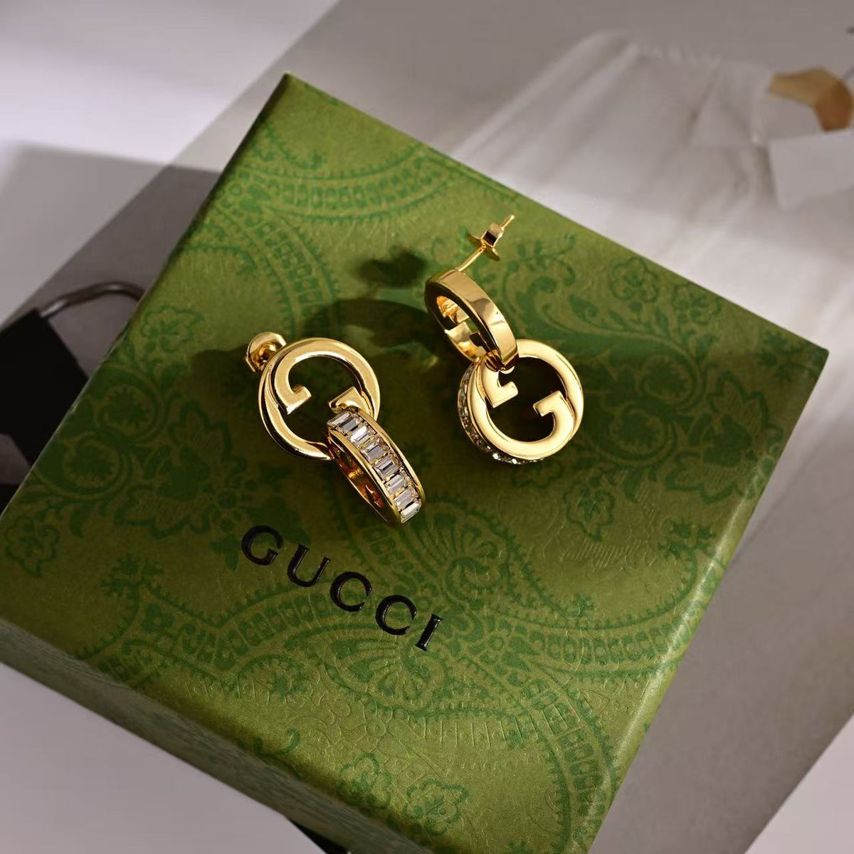 Geometric Emblem Stud Earrings in Polished Metal-Tone – Design 028 front product view