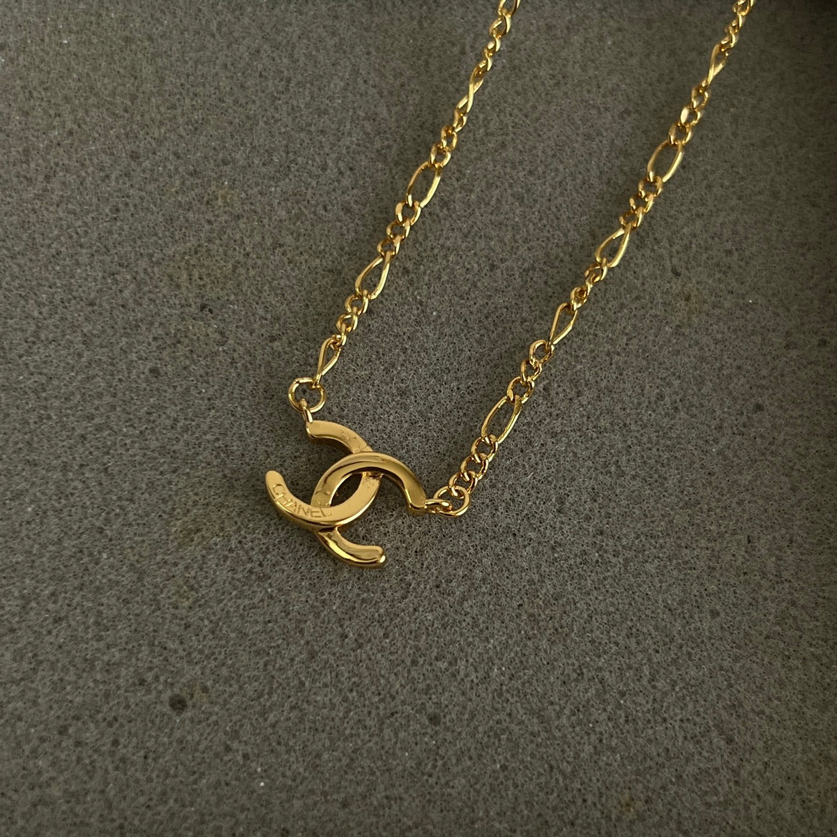 Double-C Emblem Pendant Necklace in Polished Metal-Tone – Design 064 styled product view