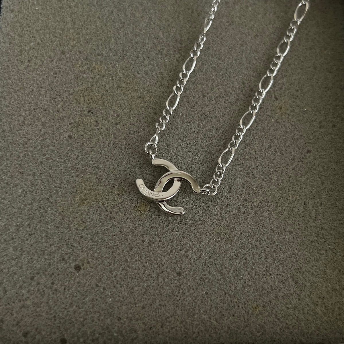 Double-C Emblem Pendant Necklace in Polished Metal-Tone – Design 066 styled product view