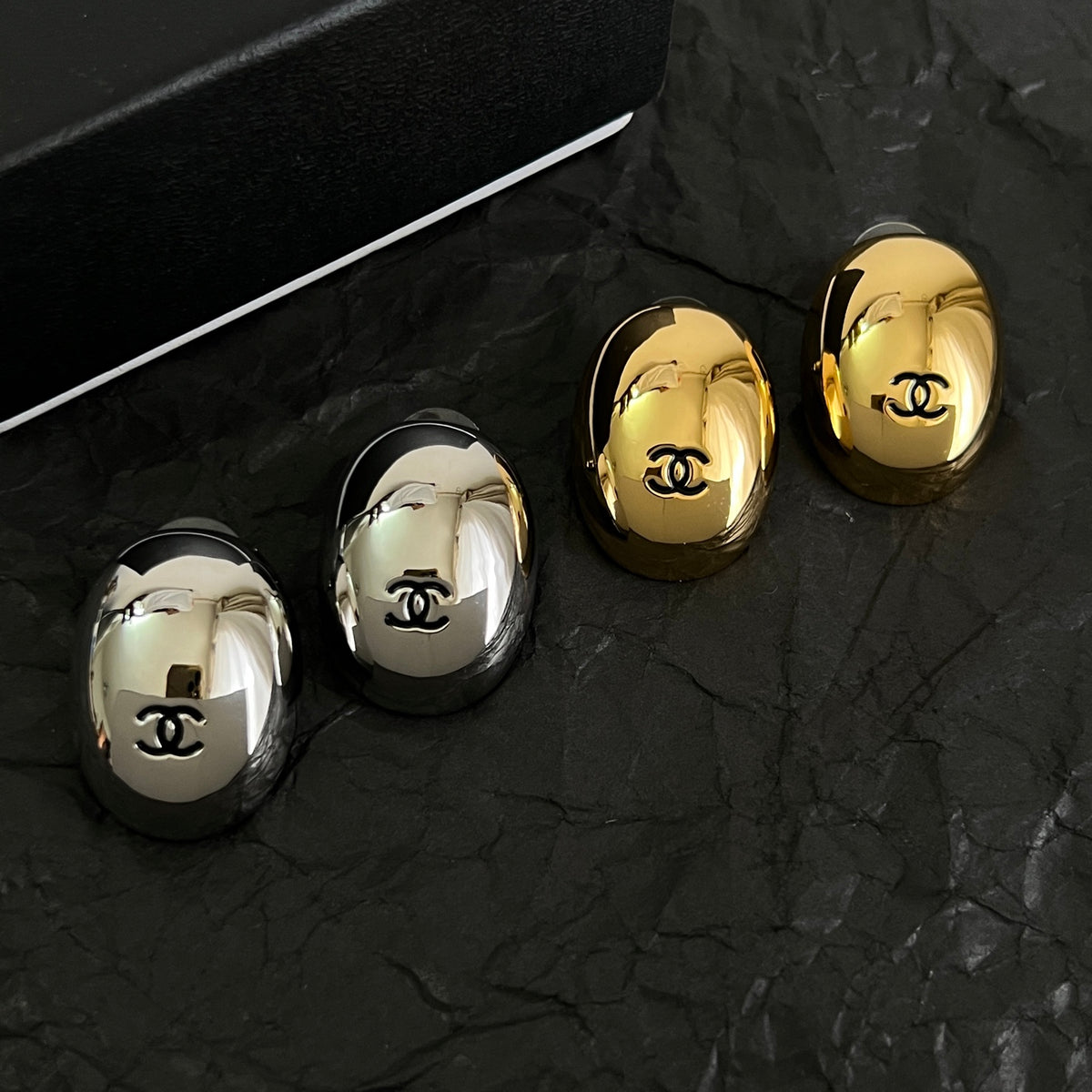 Signature Emblem Stud Earrings in Polished Metal-Tone – Design 087 front product view
