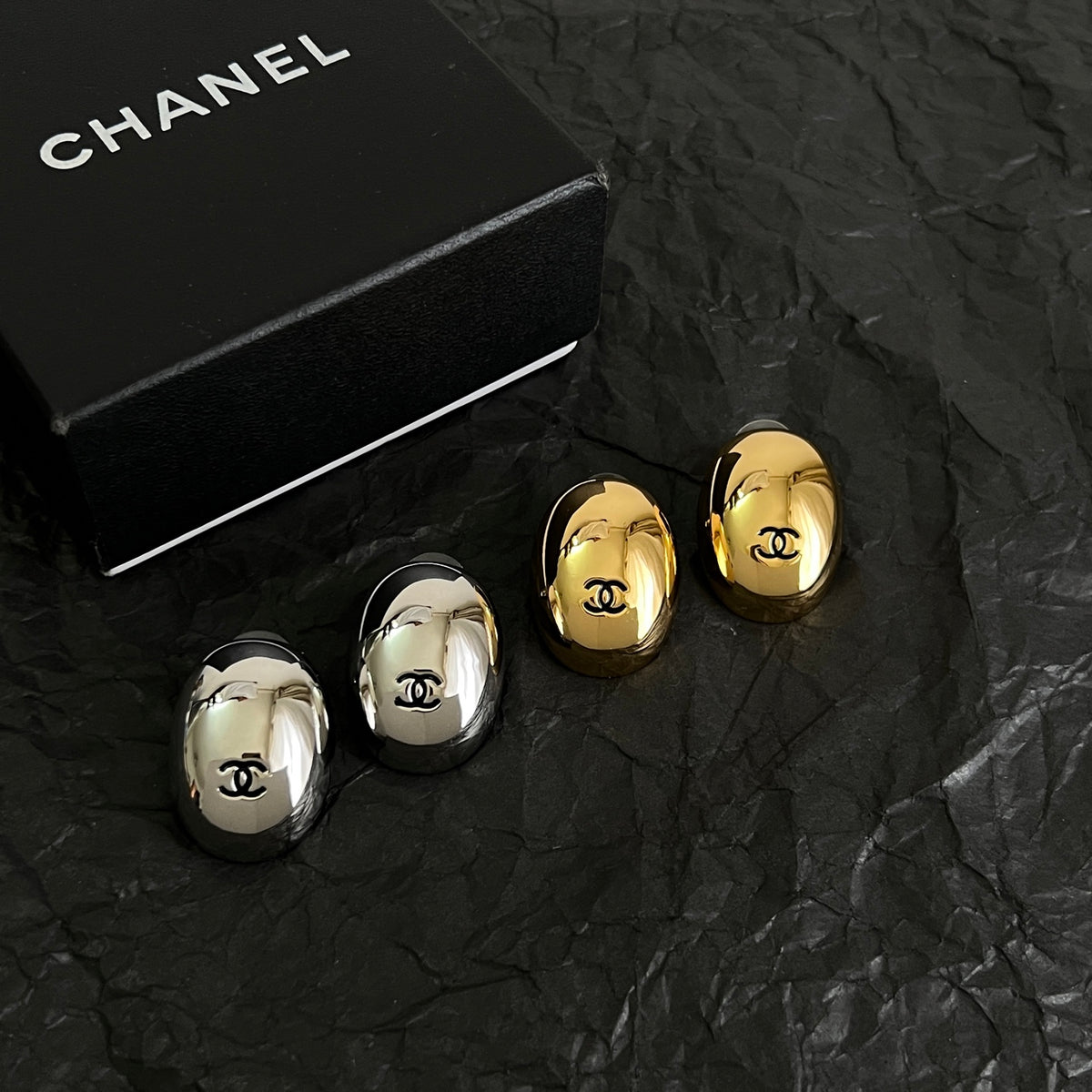 Signature Emblem Stud Earrings in Polished Metal-Tone – Design 088 detail view