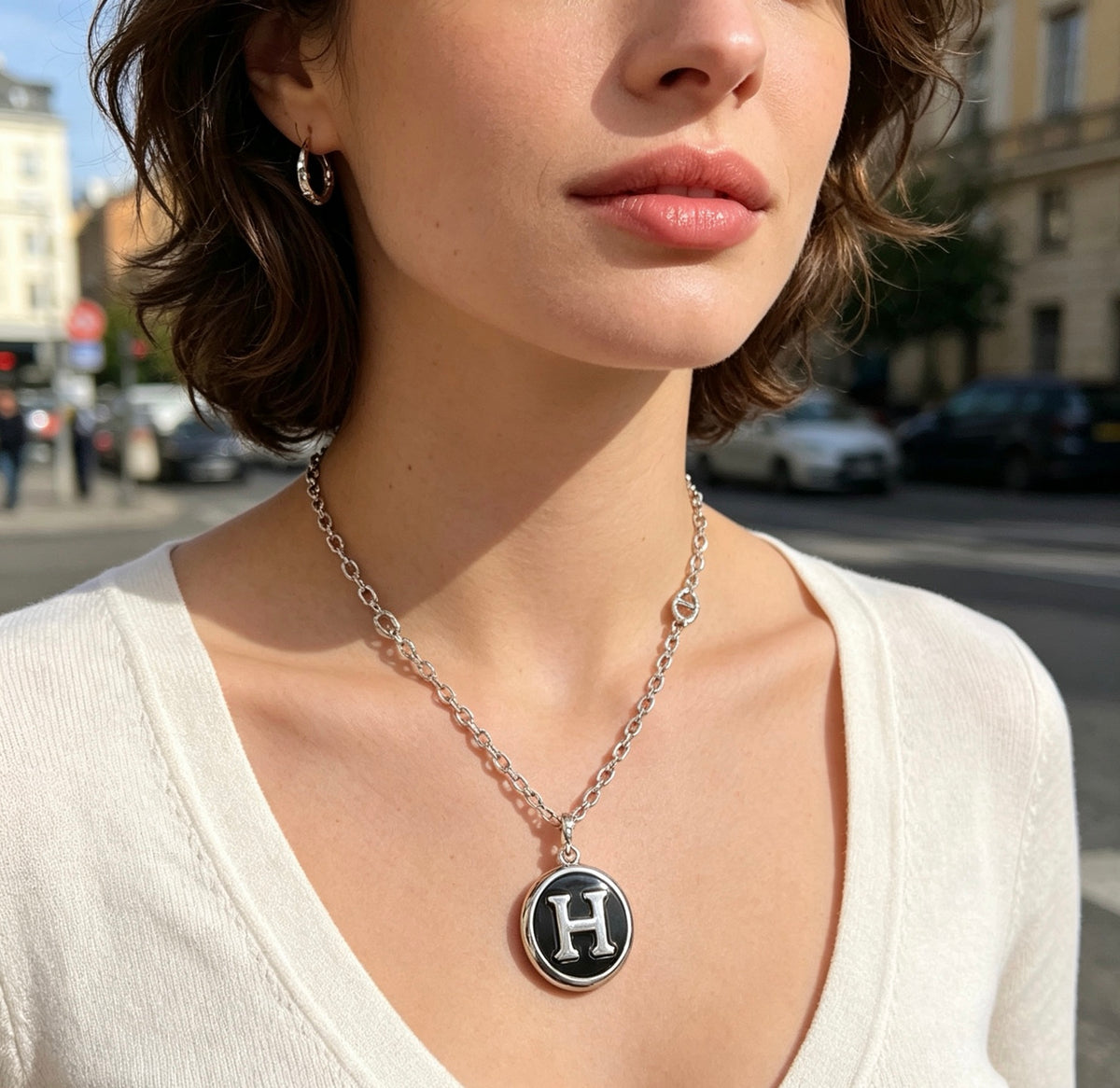 Toggle Pendant Necklace in Polished Metal-Tone – Toggle Detail – Design 026 styled product view