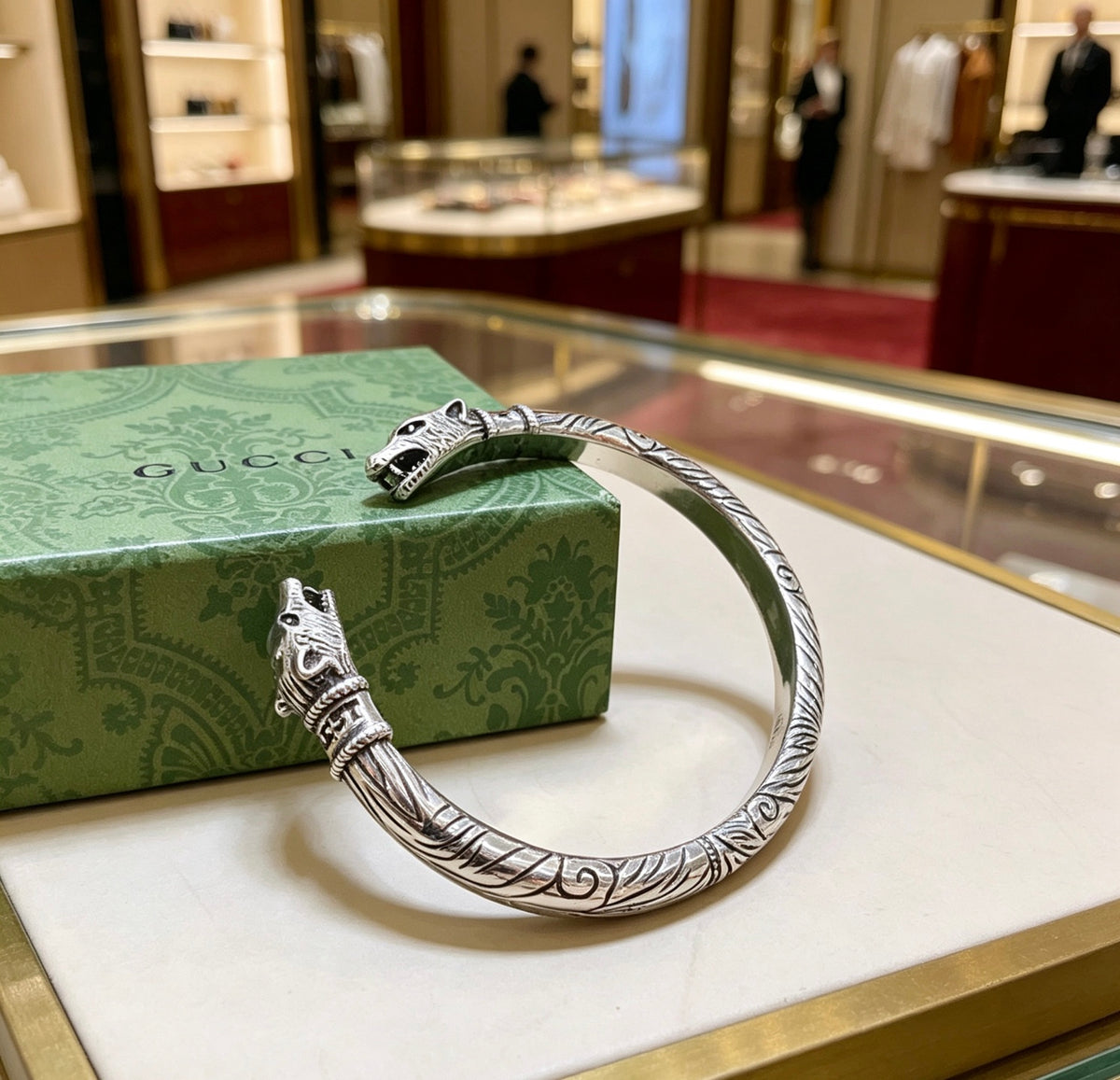 Double-G Emblem Bangle in Polished Metal-Tone – Design 015 styled product view