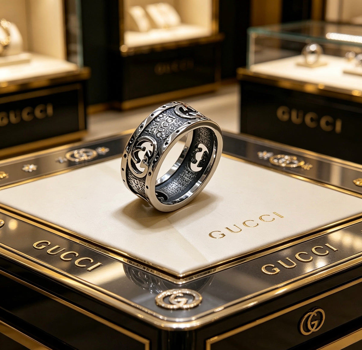 Double-G Emblem Statement Ring in Polished Metal-Tone – Design 003 main product view