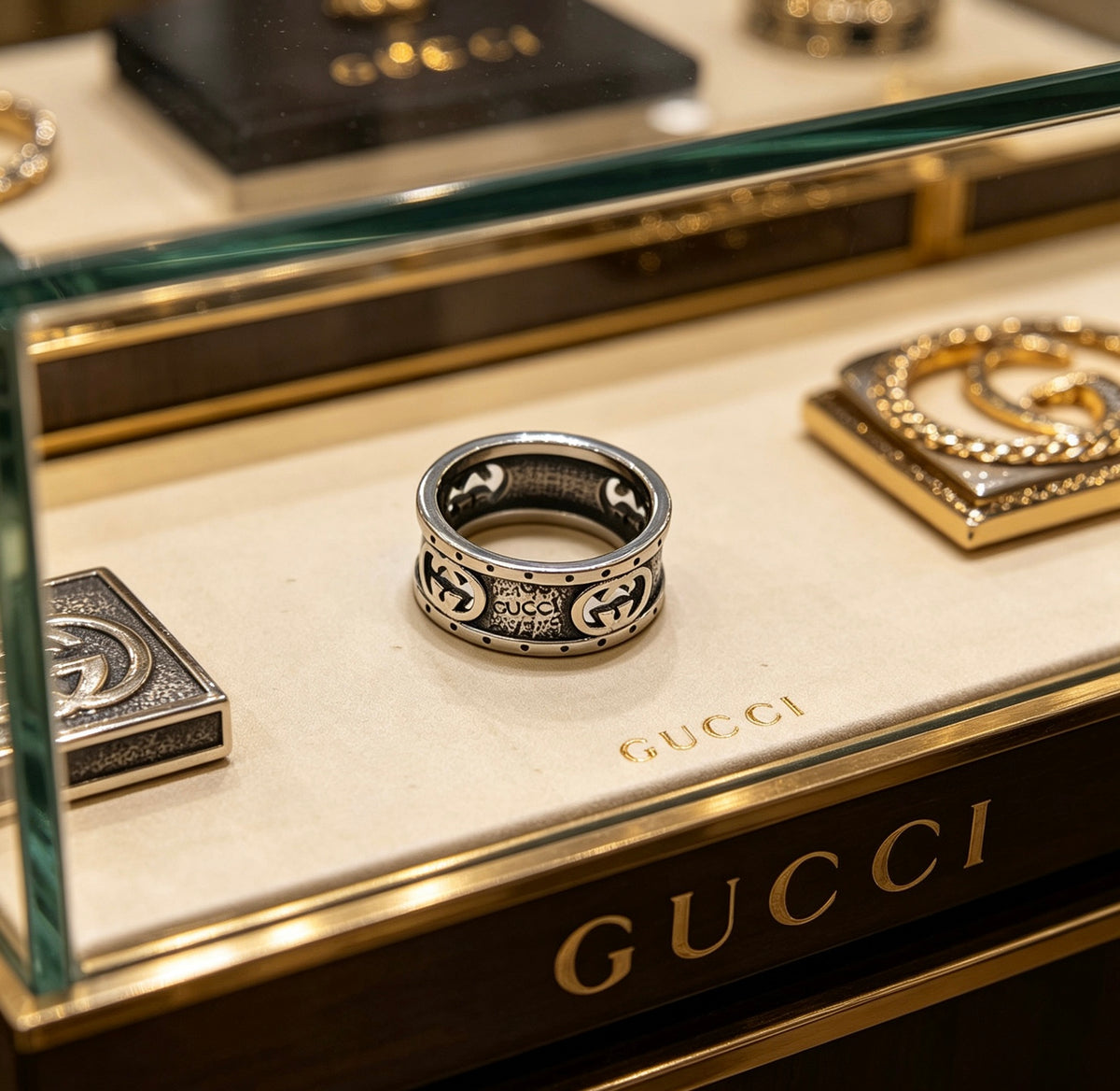 Double-G Emblem Statement Ring in Polished Metal-Tone – Design 003 front product view