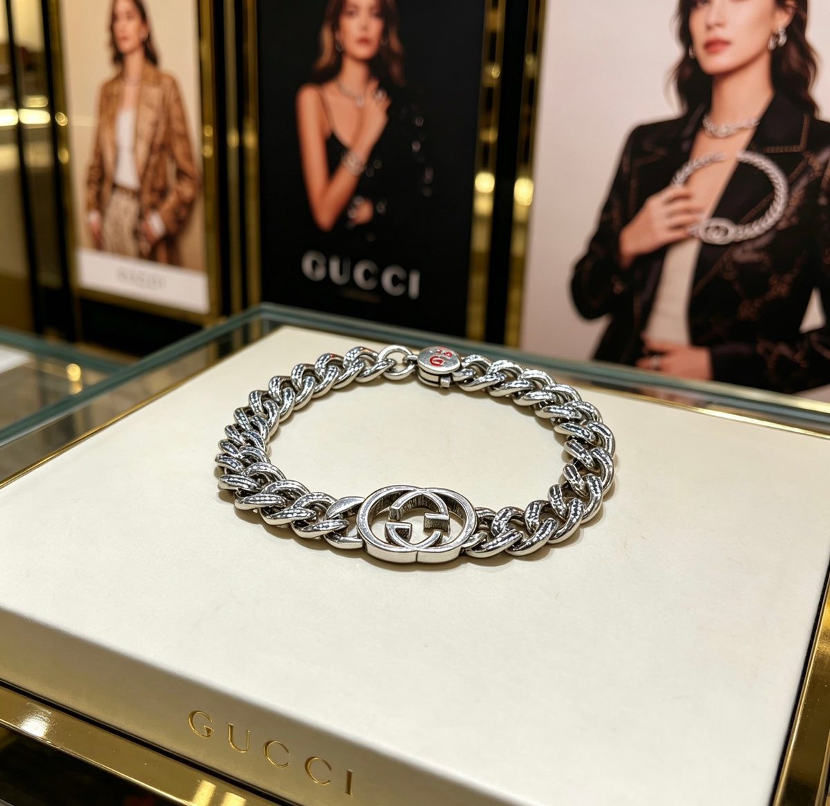 Geometric Emblem Bracelet in Polished Metal-Tone – Design 041 styled product view