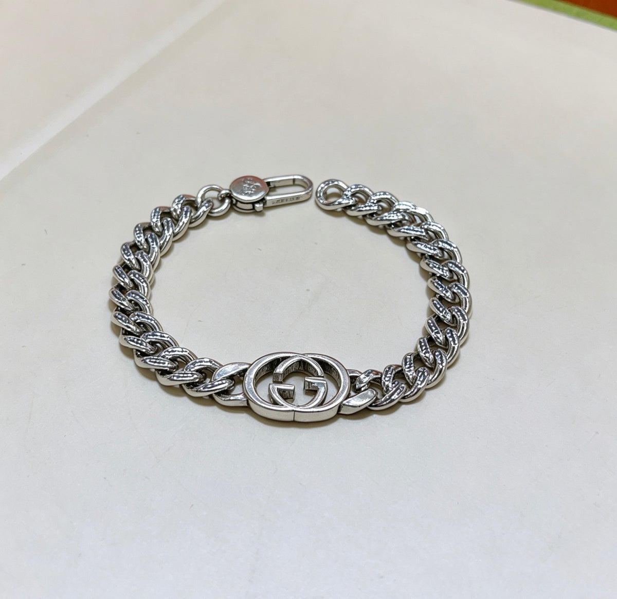 Geometric Emblem Bracelet in Polished Metal-Tone – Design 041 detail view