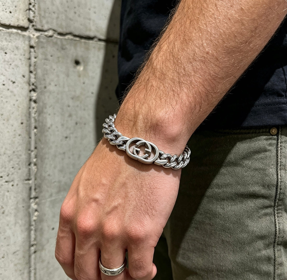 Geometric Emblem Bracelet in Polished Metal-Tone – Design 096 close-up detail