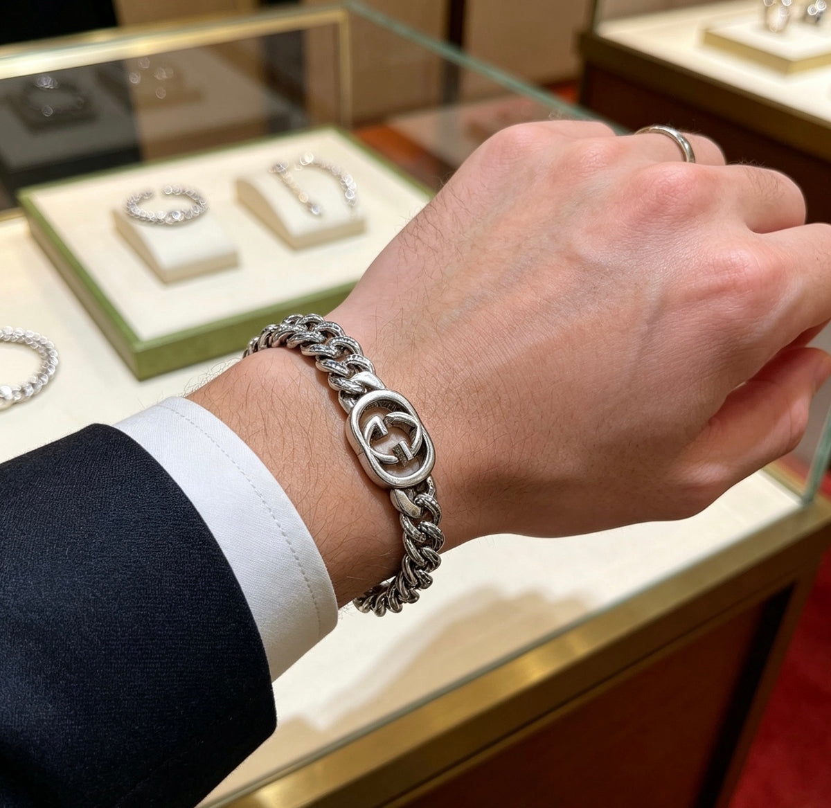 Geometric Emblem Bracelet in Polished Metal-Tone – Design 041 front product view