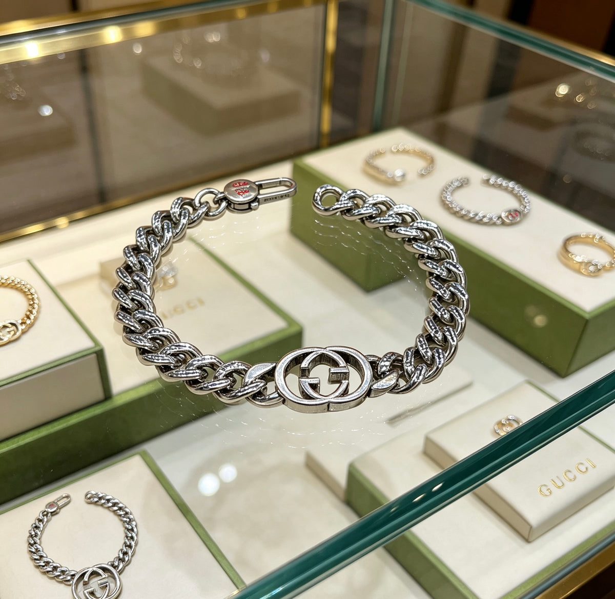 Geometric Emblem Bracelet in Polished Metal-Tone – Design 041 side detail