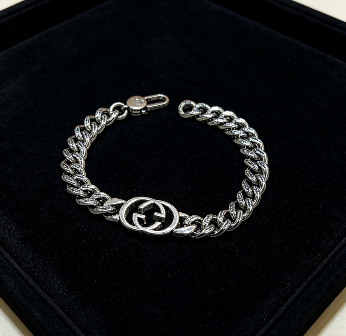 Geometric Emblem Bracelet in Polished Metal-Tone – Design 096 detail view
