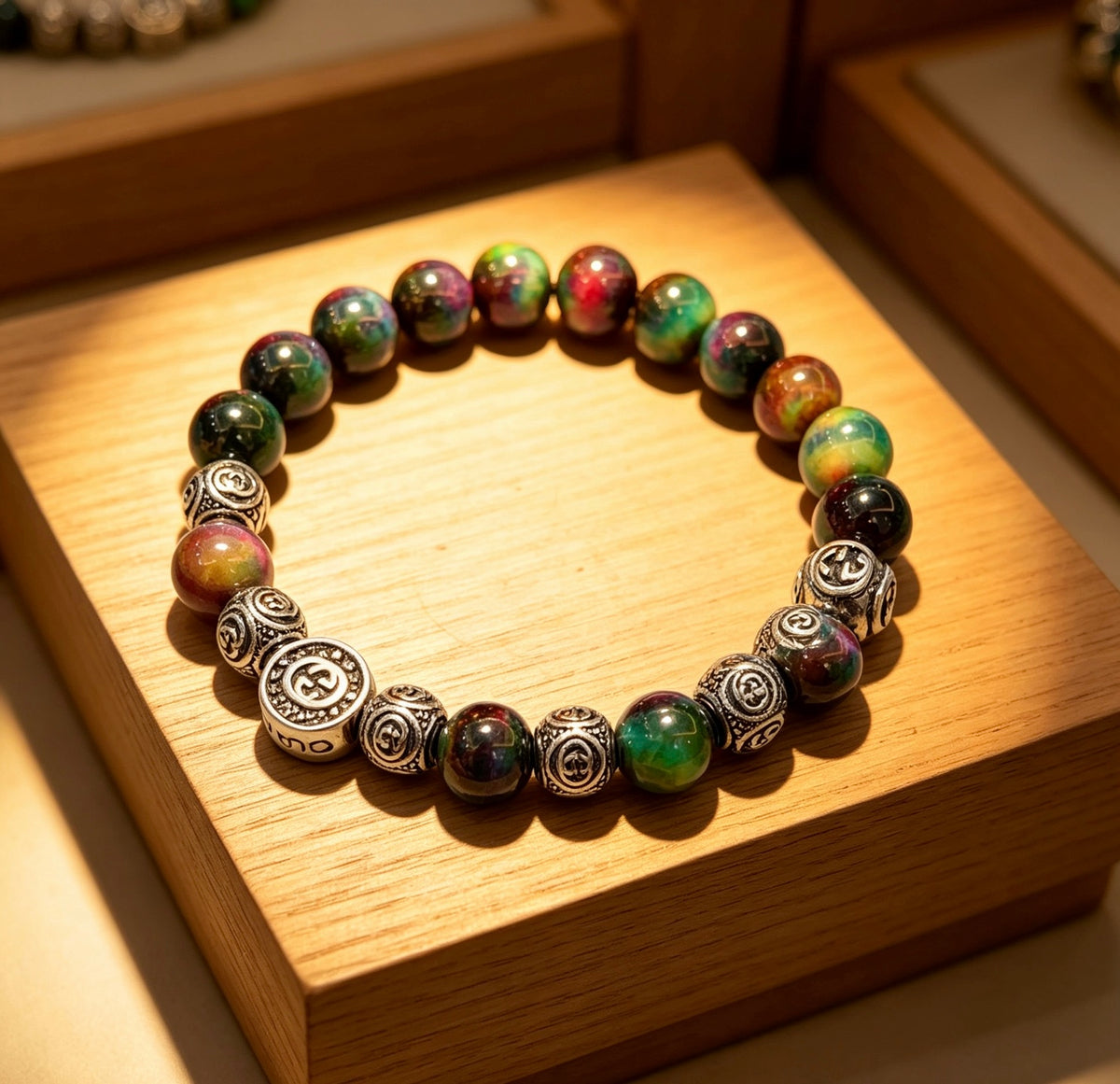Double-G Emblem Beaded Bracelet in Polished Metal-Tone – Agate Detail – Design 011 main product view