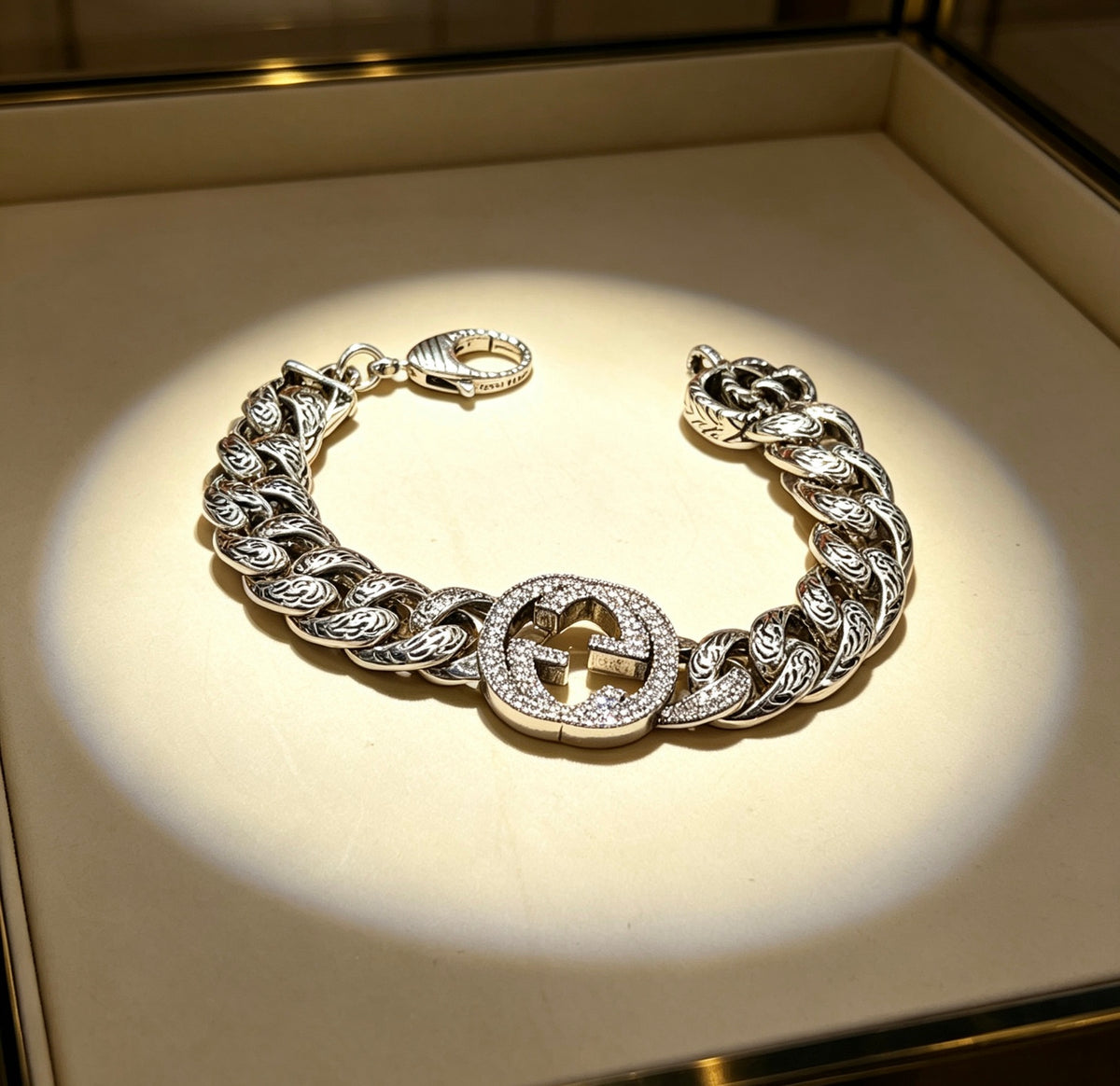 Geometric Emblem Bracelet in Polished Metal-Tone – Design 040 main product view