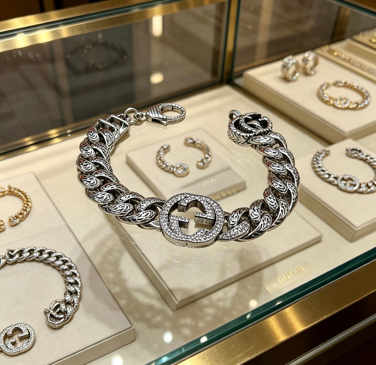 Geometric Emblem Bracelet in Polished Metal-Tone – Design 040 main product view