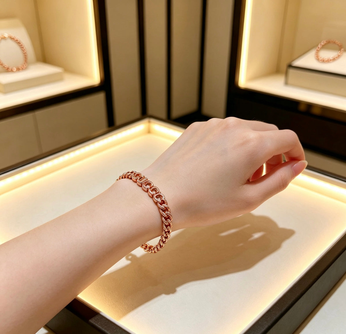 Geometric Emblem Bracelet in Polished Metal-Tone – Design 039 styled product view