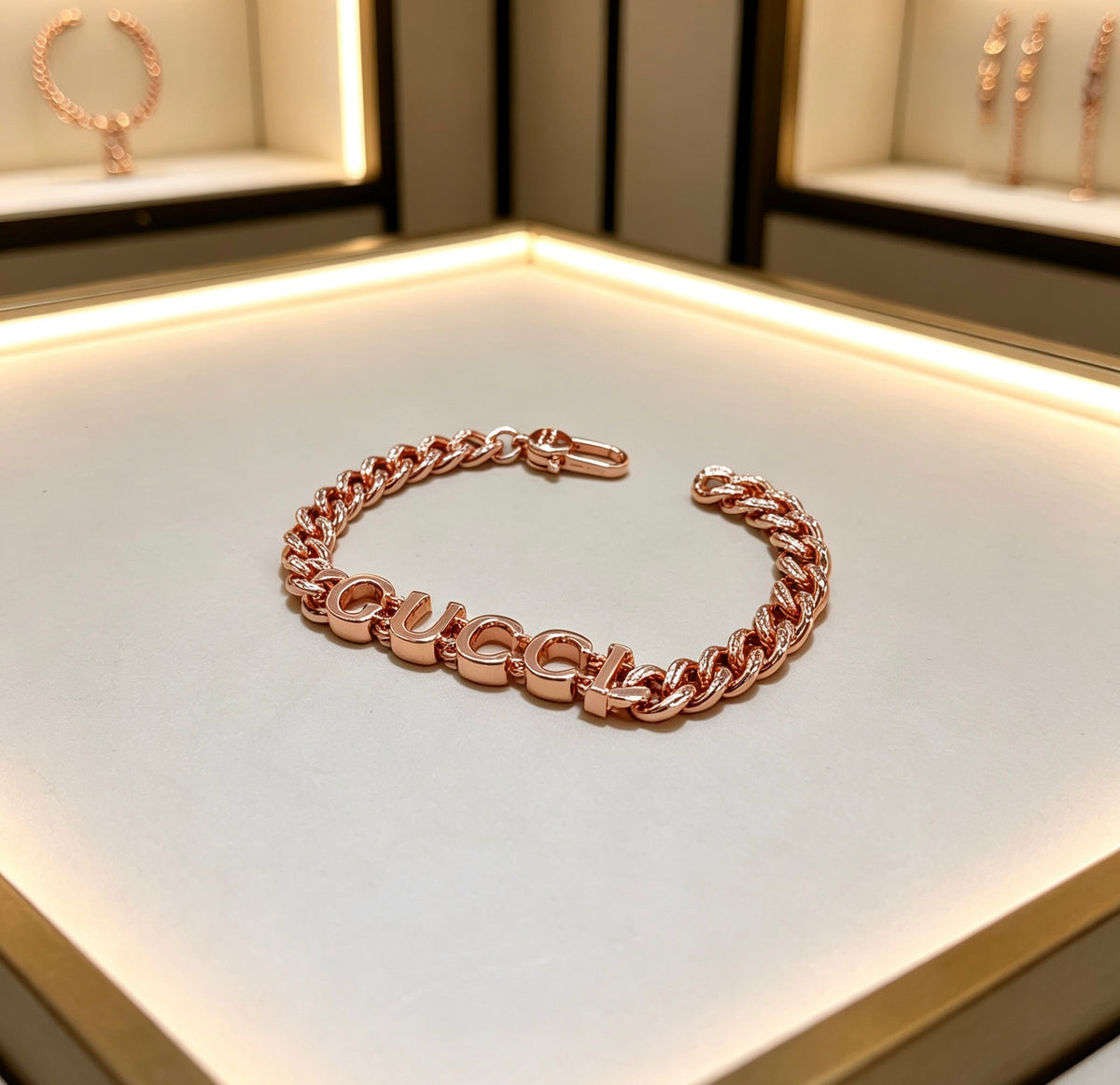 Geometric Emblem Bracelet in Polished Metal-Tone – Design 039 side detail