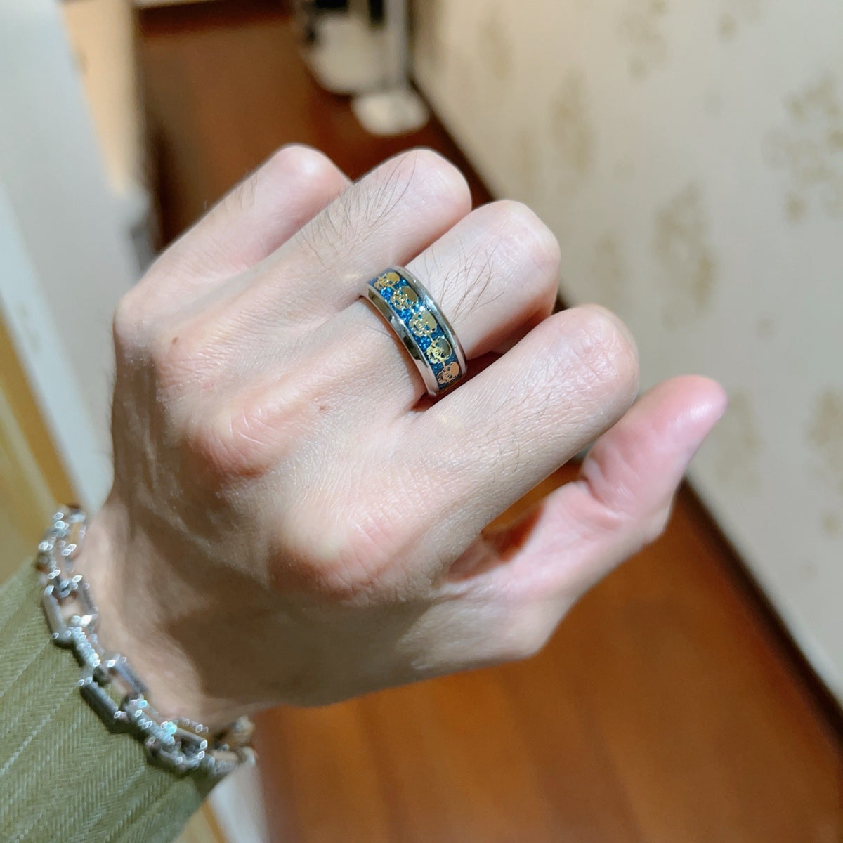 Geometric Emblem Statement Ring in Gold-Tone – Gold Detail – Design 003 styled product view