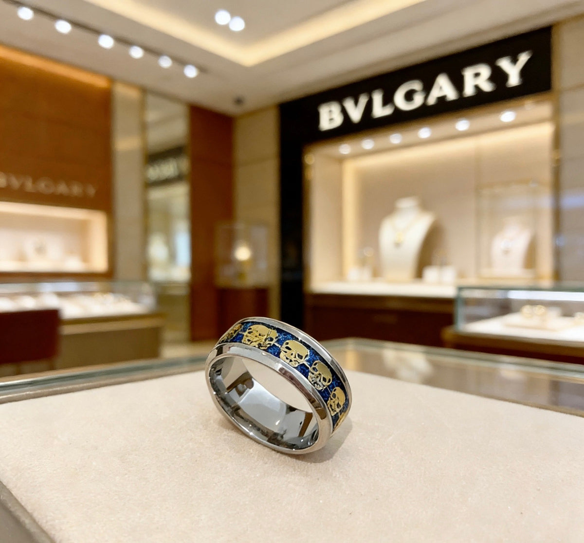 Geometric Emblem Statement Ring in Gold-Tone – Gold Detail – Design 003 main product view