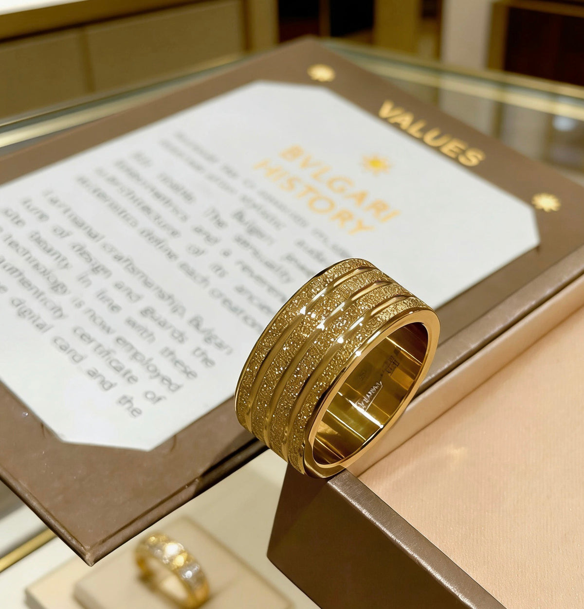 Geometric Emblem Statement Ring in Gold-Tone – Gold Detail – Design 002 side detail