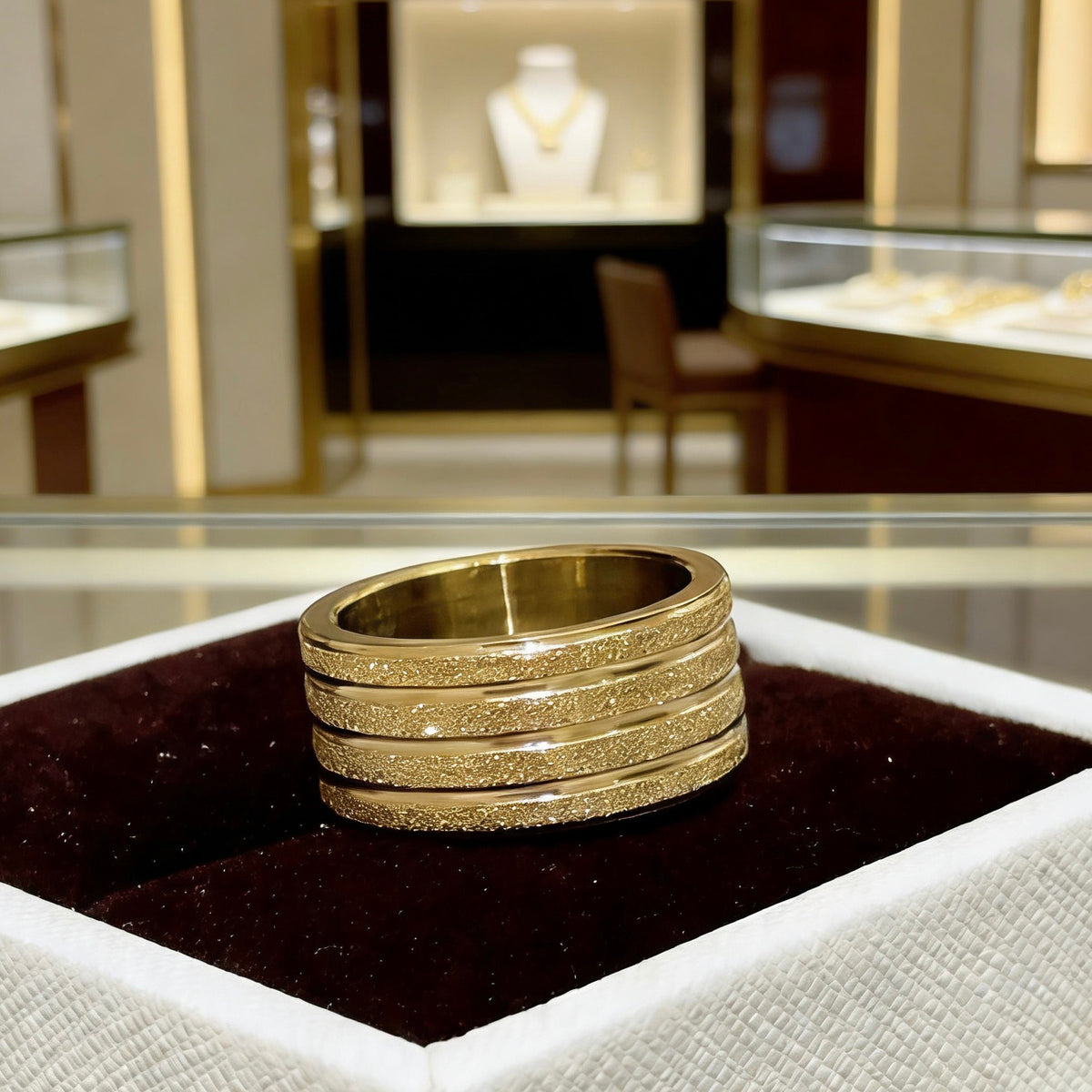 Geometric Emblem Statement Ring in Gold-Tone – Gold Detail – Design 002 front product view