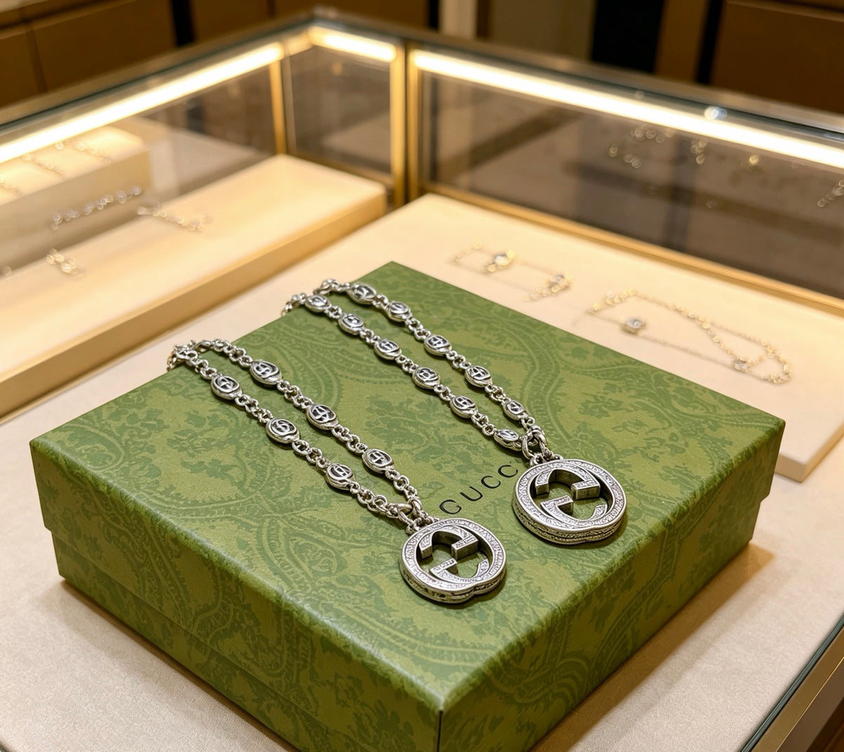 Double-G Emblem Pendant Necklace in Polished Metal-Tone – Design 188 main product view