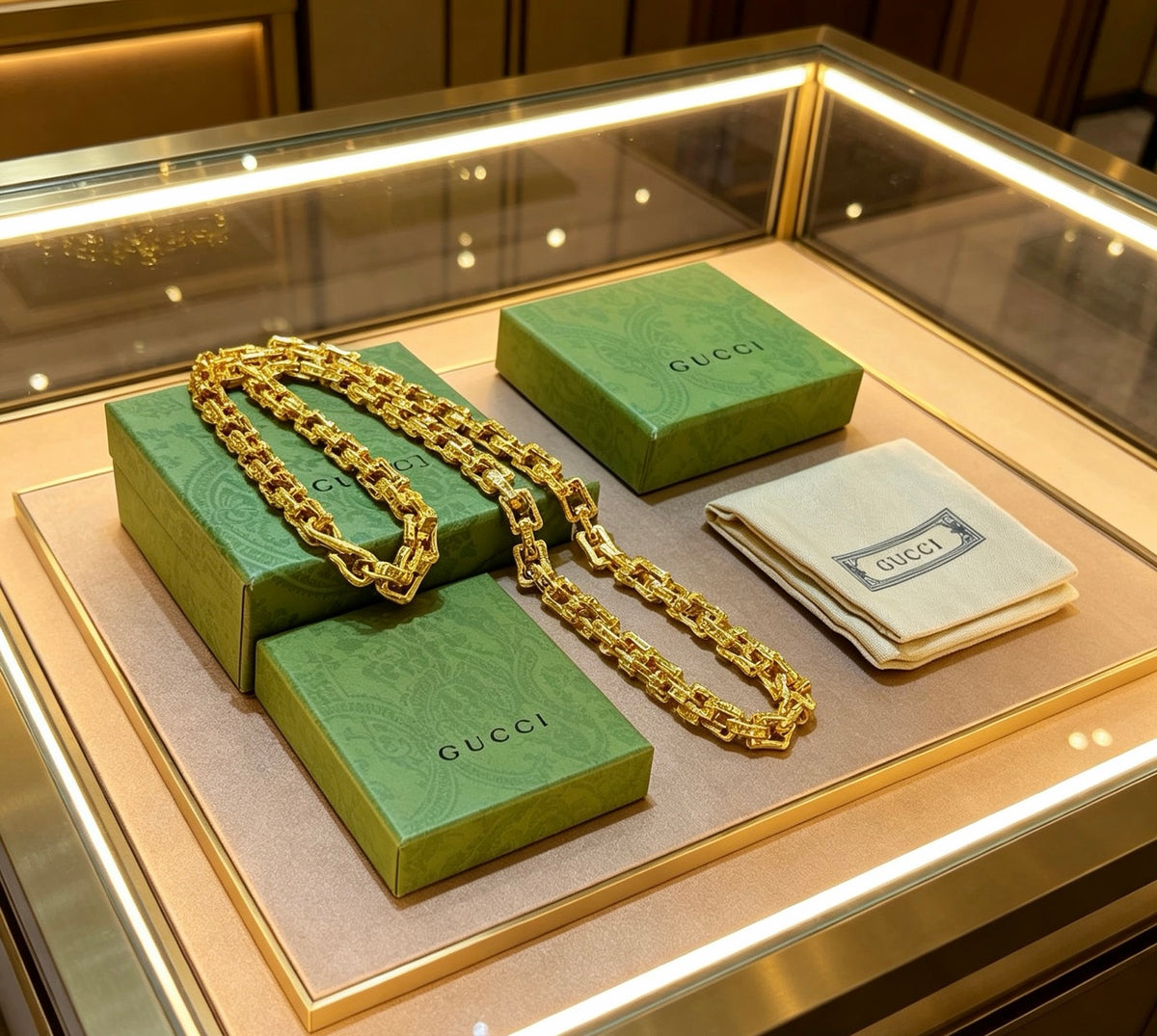Double-G Emblem Pendant Necklace in Gold-Tone – Design 018 close-up detail