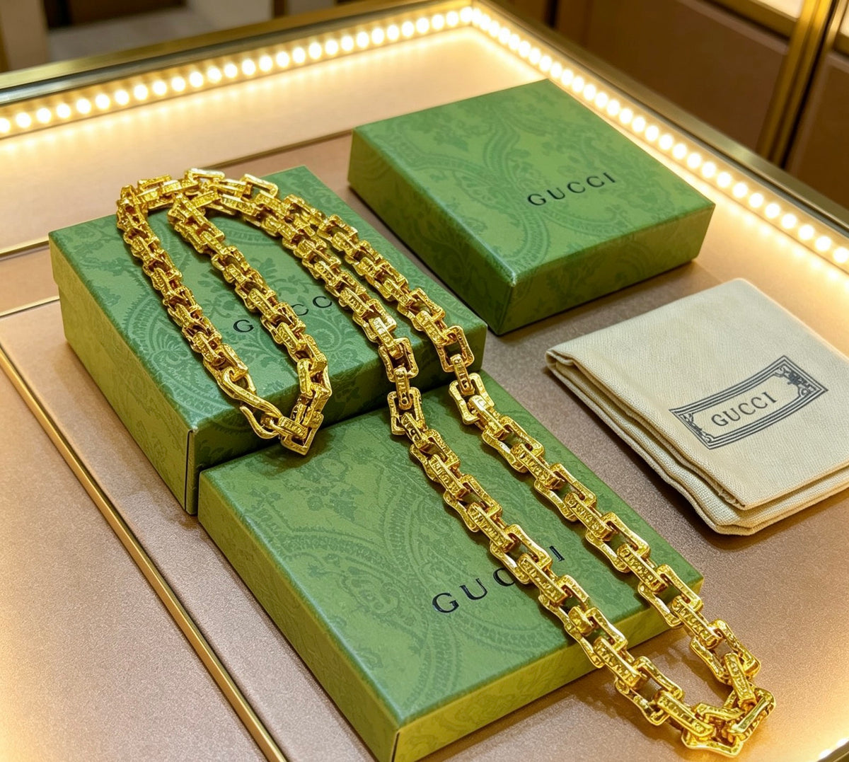 Double-G Emblem Pendant Necklace in Gold-Tone – Design 018 detail view