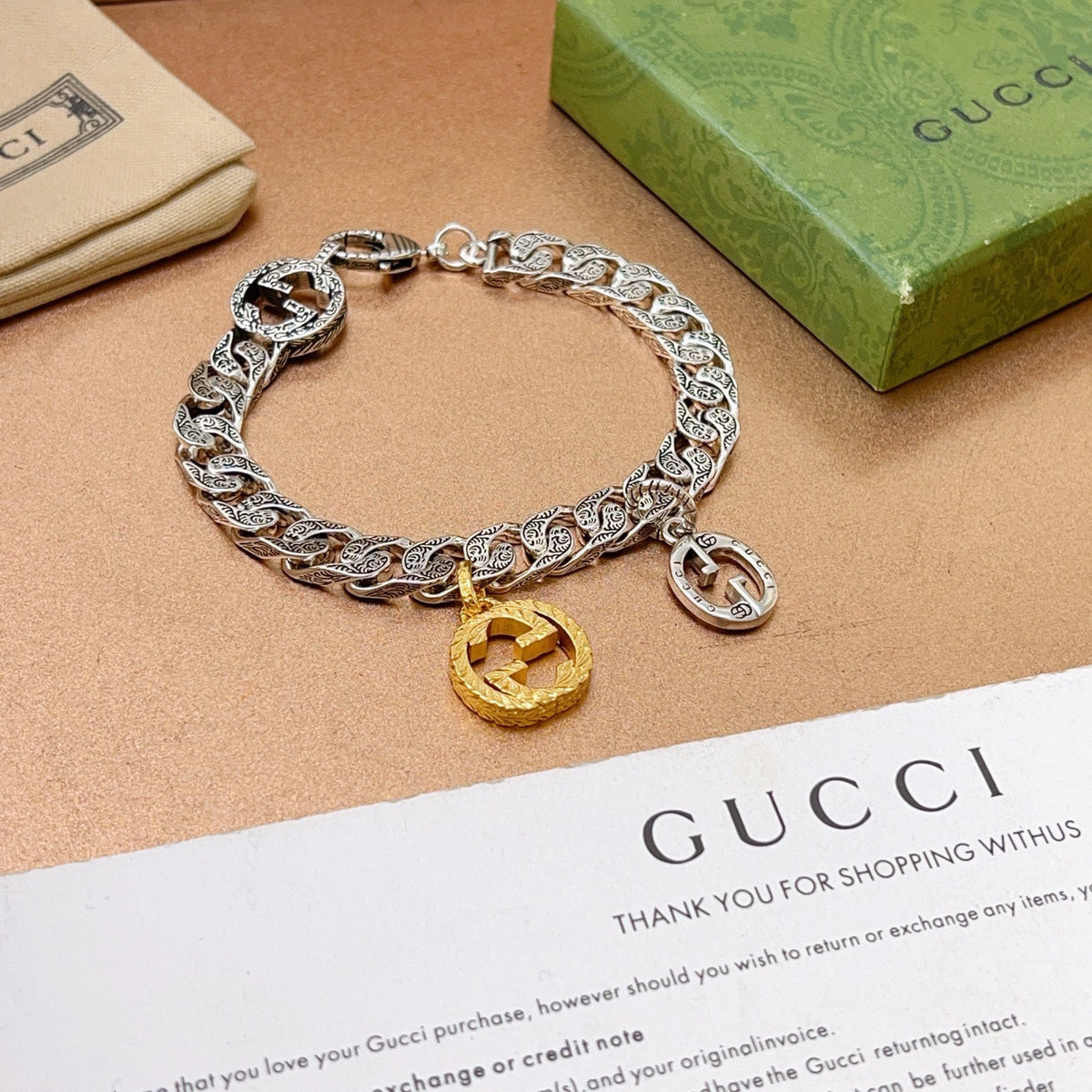 Geometric Emblem Bracelet in Polished Metal-Tone – Design 038 main product view